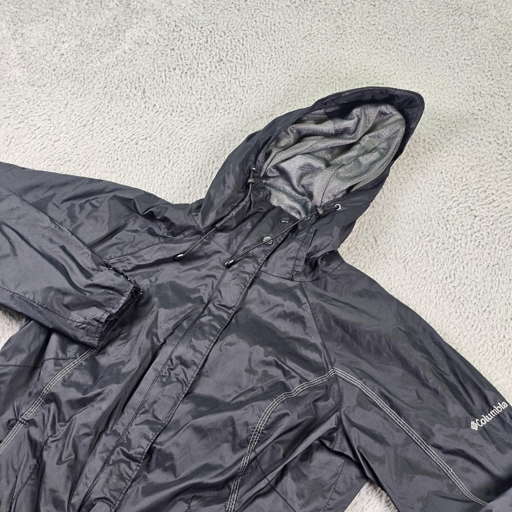 Columbia Jacket Womens Medium Black Waterproof Hooded Rain Full Zip‎ Pockets